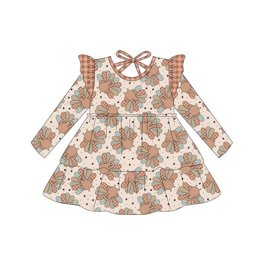 preorder GLD1217 Thankgiving turkey long sleeve girls dress