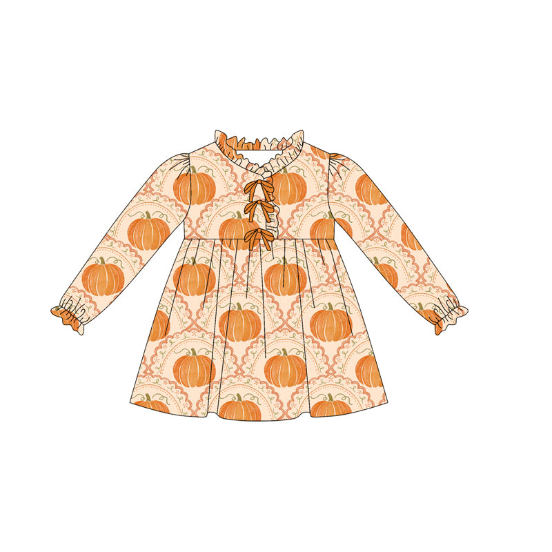 preorder GLD1220 Autumn pumpkin orange long sleeve girls dress