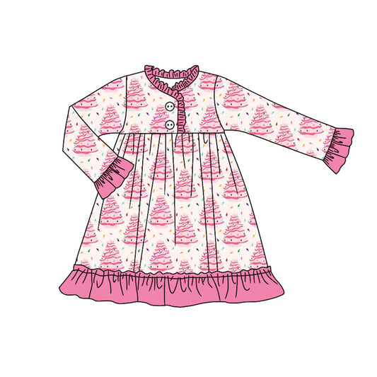 preorder GLD1225 Christmas tree hot pink long sleeve girls dress