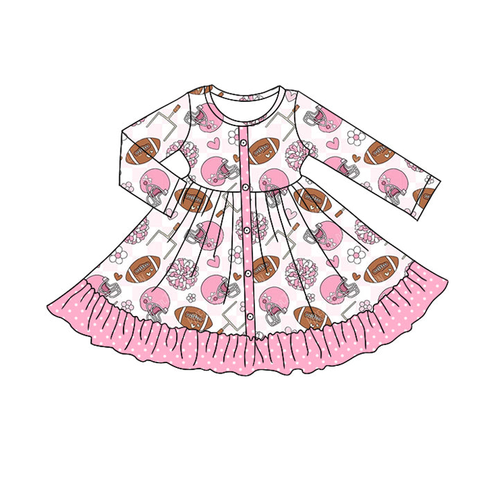 preorder GLD1272 football flowers pink long sleeve girls dress