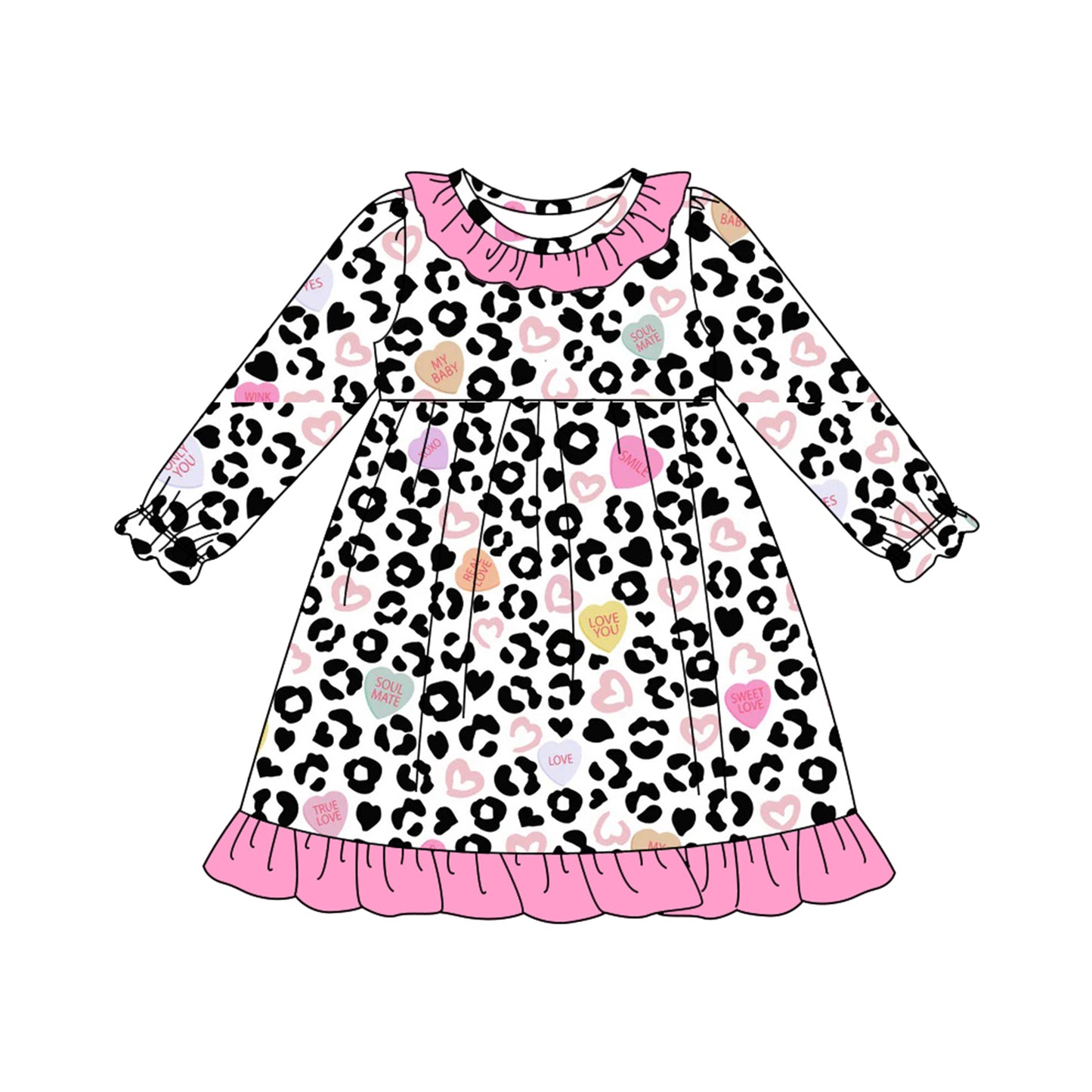 preorder GLD1290 heart leopard hot pink long sleeve girls dress