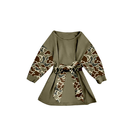 preorder GLD1303 dark green camo long sleeve girls dress