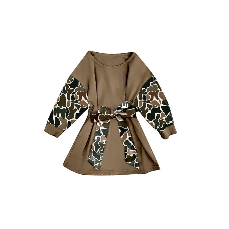 preorder GLD1304 dark brown camo long sleeve girls dress