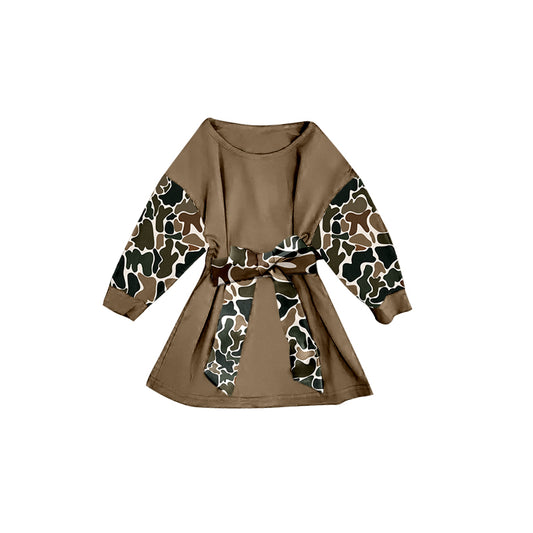preorder GLD1304 dark brown camo long sleeve girls dress