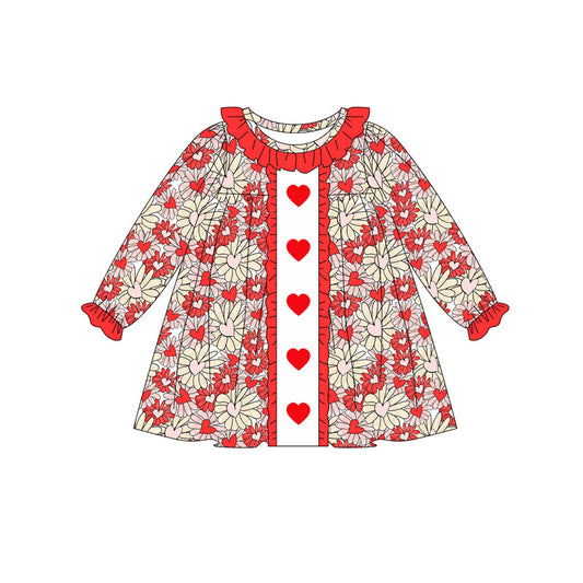 preorder GLD1306 Valentine's Day heart flowers red long sleeve girls dress