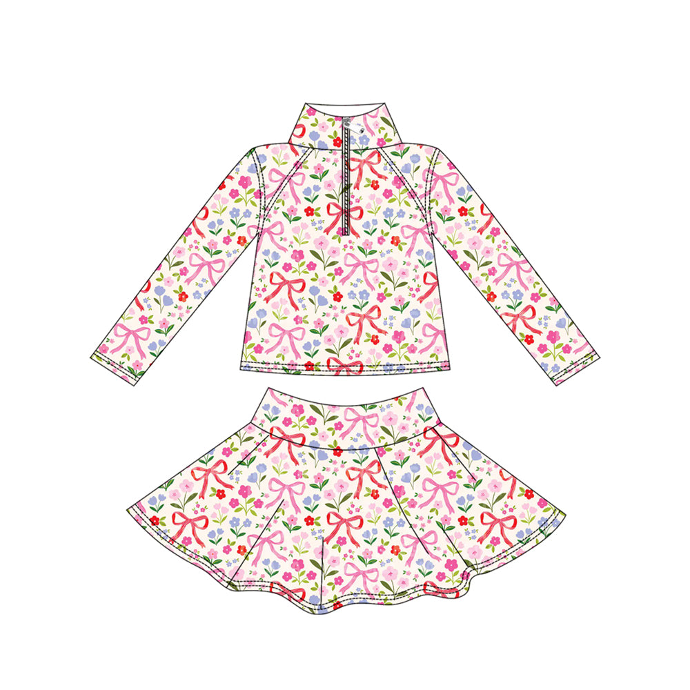 preorder GLD1309 yoga colorful flowers floral bows zipper long sleeve skorts girls set