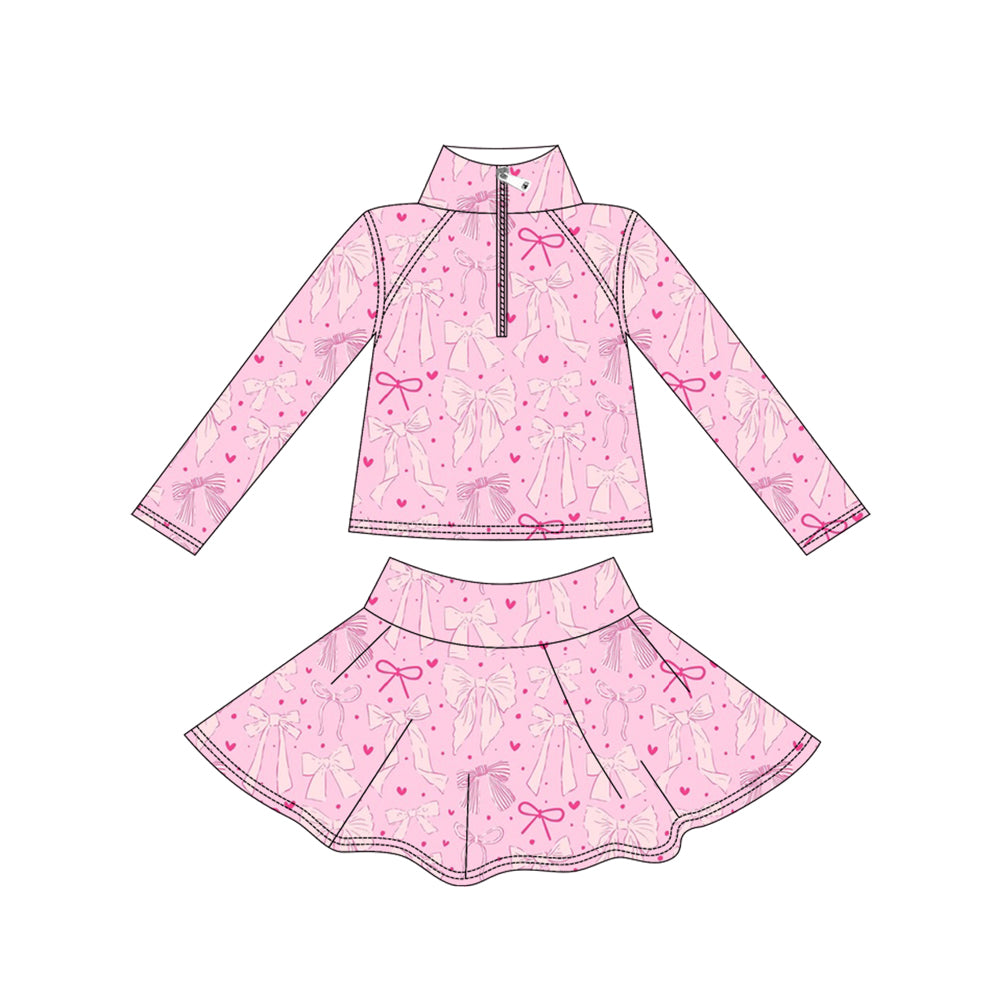 preorder GLD1314 yoga pink bows zipper long sleeve skorts girls set