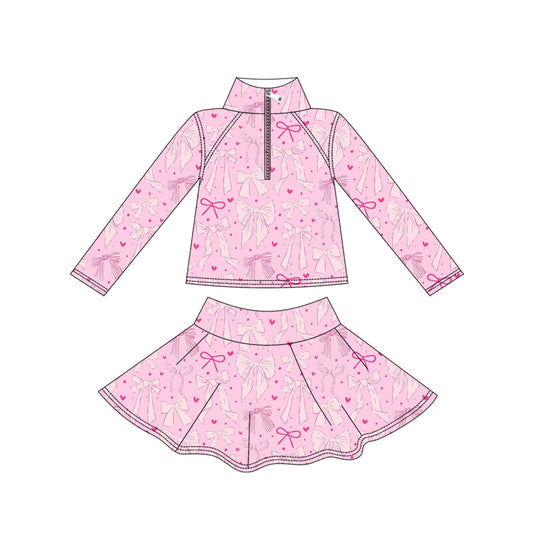 preorder GLD1314 yoga pink bows zipper long sleeve skorts girls set