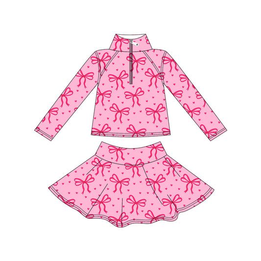 preorder GLD1316 yoga pink bows heart zipper long sleeve skorts girls set