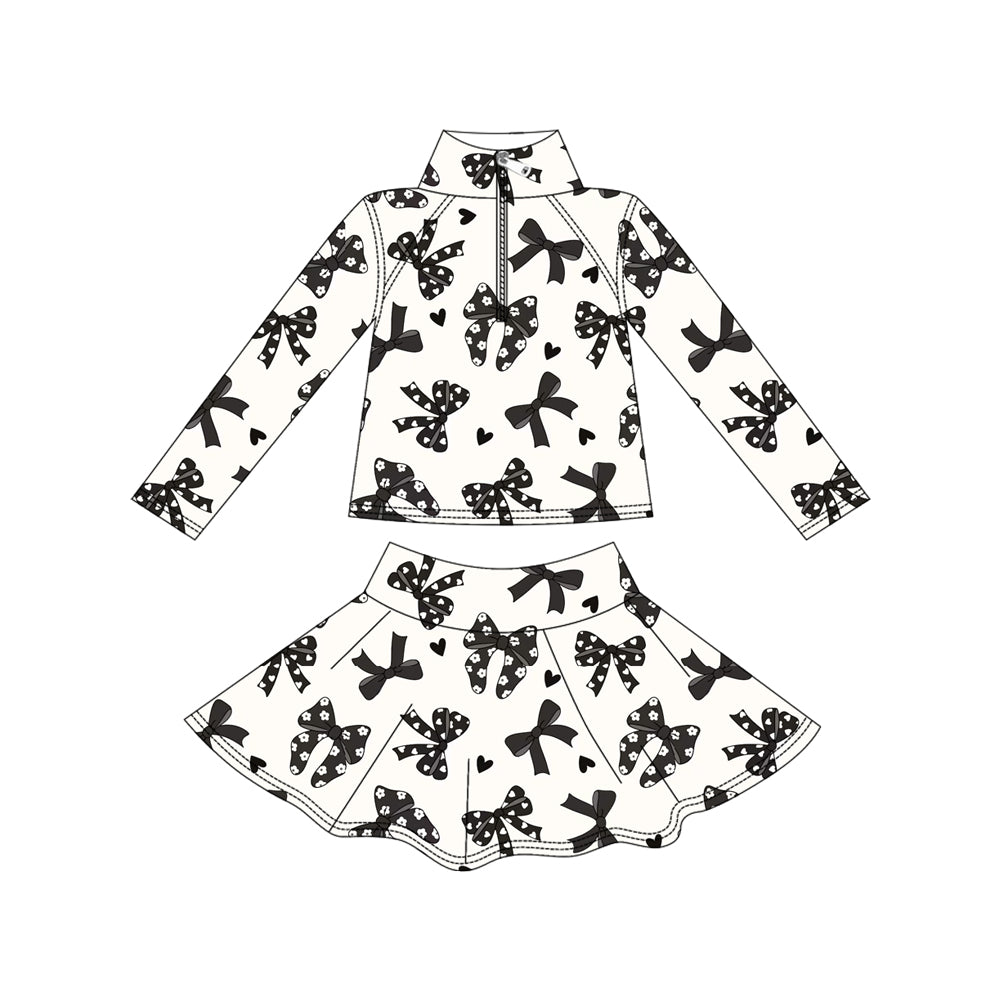 preorder GLD1317 yoga black bows heart zipper long sleeve skorts girls set