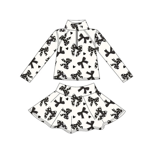 preorder GLD1317 yoga black bows heart zipper long sleeve skorts girls set