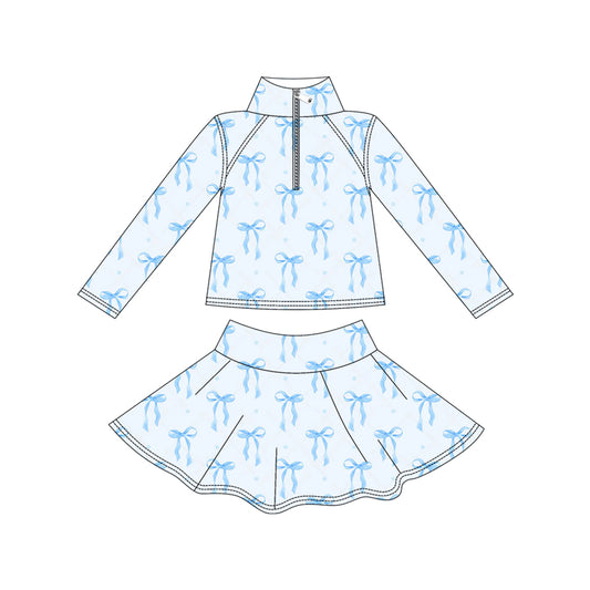 preorder GLD1318 yoga blue bows zipper long sleeve skorts girls set