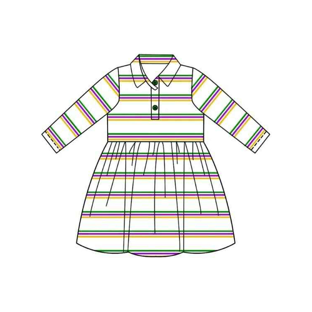 preorderGLD1331 Mardi Gras yellow purple purple long sleeve girls dress