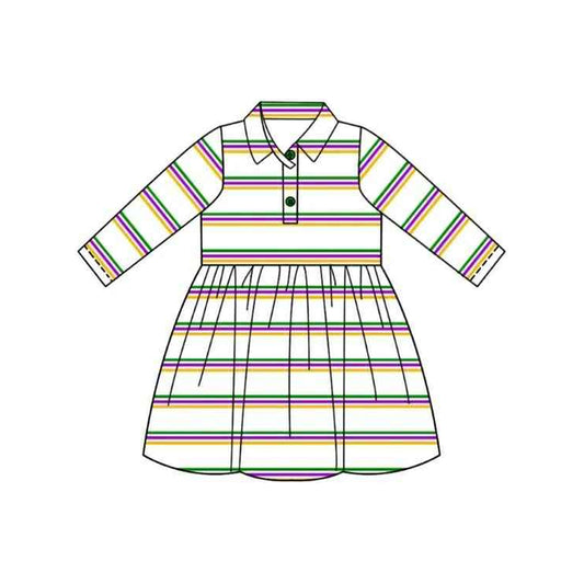 preorderGLD1331 Mardi Gras yellow purple purple long sleeve girls dress