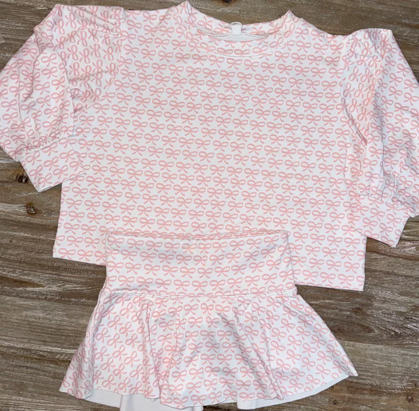 preorder GLD1340 yoga pink bows long sleeve skorts skirts girls set