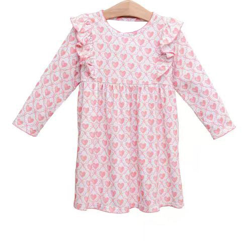 preorder GLD1343 Valentine's Day pink heart long sleeve girls dress