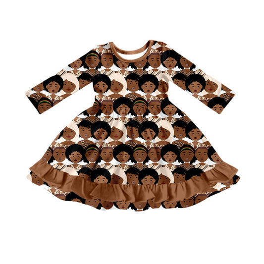 preorder GLD1374 black history brown long sleeve girls dress