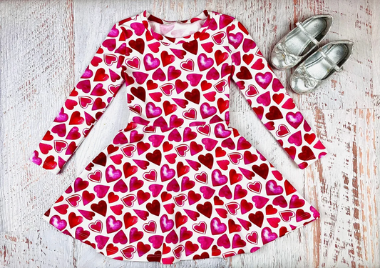 preorder GSD1378 Valentine's Day heart red long sleeve girls dress