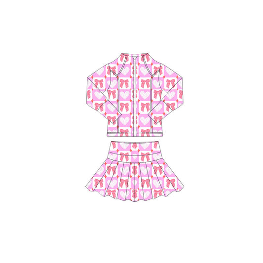 preorder GLD1387 Valentine's Day heart bows purple zipper long sleeve coat skorts skirt girls set