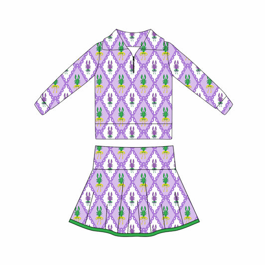 preorder GLD1399 yoga Mardi Gras zipper long sleeve skorts skirt girls set