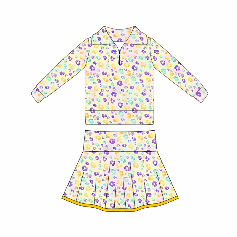 preorder GLD1400 yoga Mardi Gras zipper long sleeve skorts skirt girls set