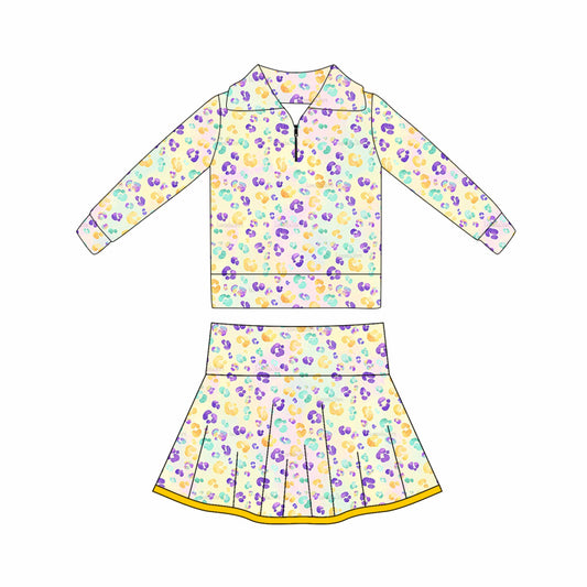 preorder GLD1400 yoga Mardi Gras zipper long sleeve skorts skirt girls set
