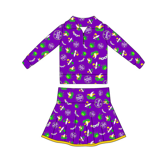 preorder GLD1403 yoga Mardi Gras zipper long sleeve skorts skirt girls set