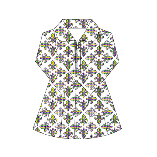 preorder GLD1405 yoga Mardi Gras zipper skorts long sleeve girls dress