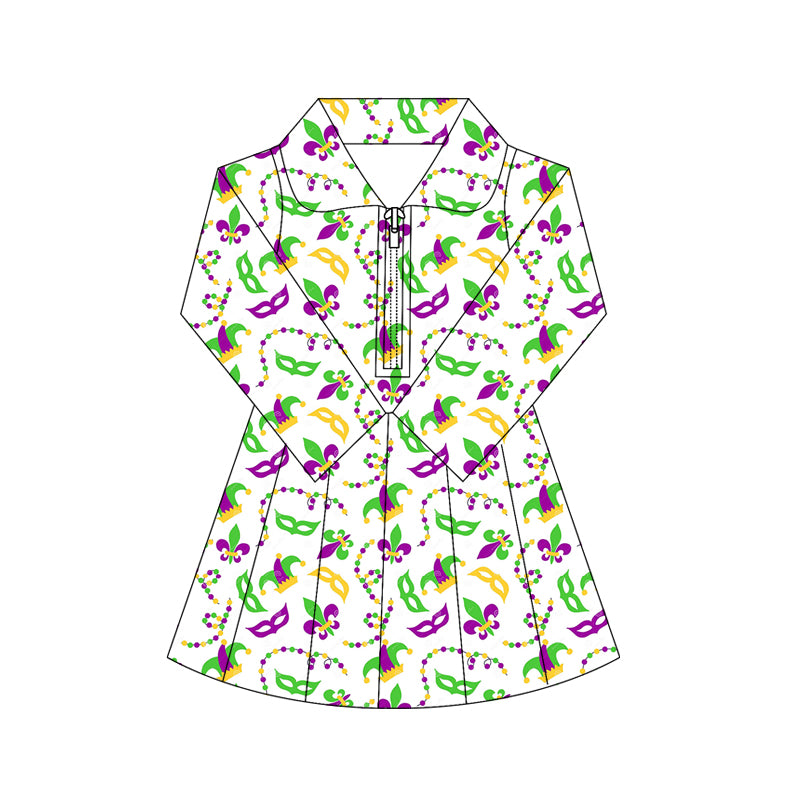 preorder GLD1406 yoga Mardi Gras zipper skorts long sleeve girls dress