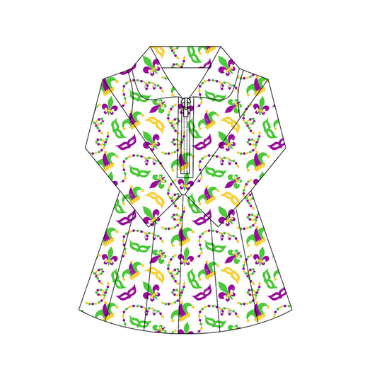preorder GLD1406 yoga Mardi Gras zipper skorts long sleeve girls dress