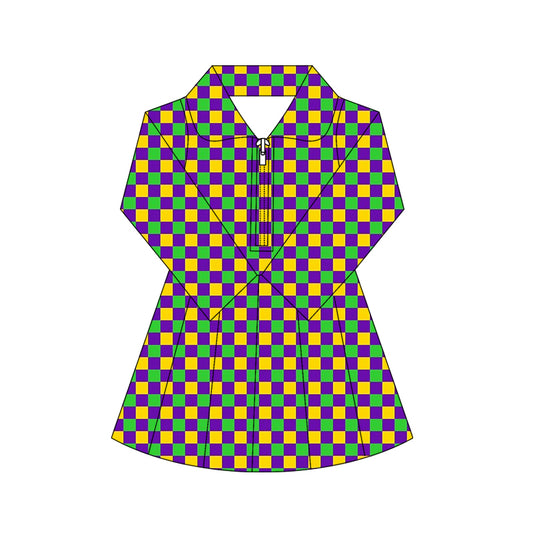 preorder GLD1407 yoga Mardi Gras zipper skorts long sleeve girls dress