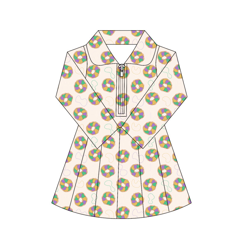 preorder GLD1408 yoga Mardi Gras zipper skorts long sleeve girls dress