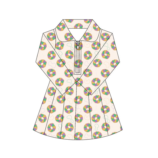 preorder GLD1408 yoga Mardi Gras zipper skorts long sleeve girls dress