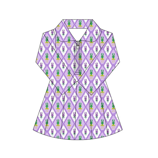 preorder GLD1409 yoga Mardi Gras zipper skorts long sleeve girls dress