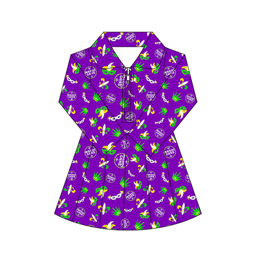 preorder GLD1413 yoga Mardi Gras zipper skorts long sleeve girls dress
