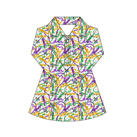 preorder GLD1414 yoga Mardi Gras zipper skorts long sleeve girls dress
