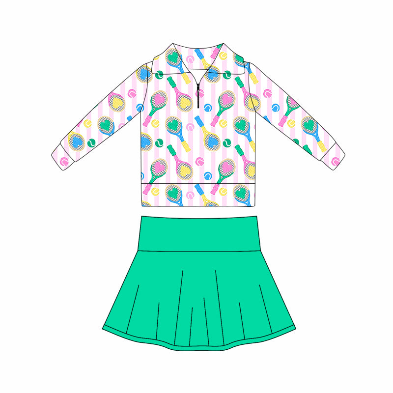 preorder GLD1417 Vaelntine's Day heart tennis long sleeve green skorts skirt girls set
