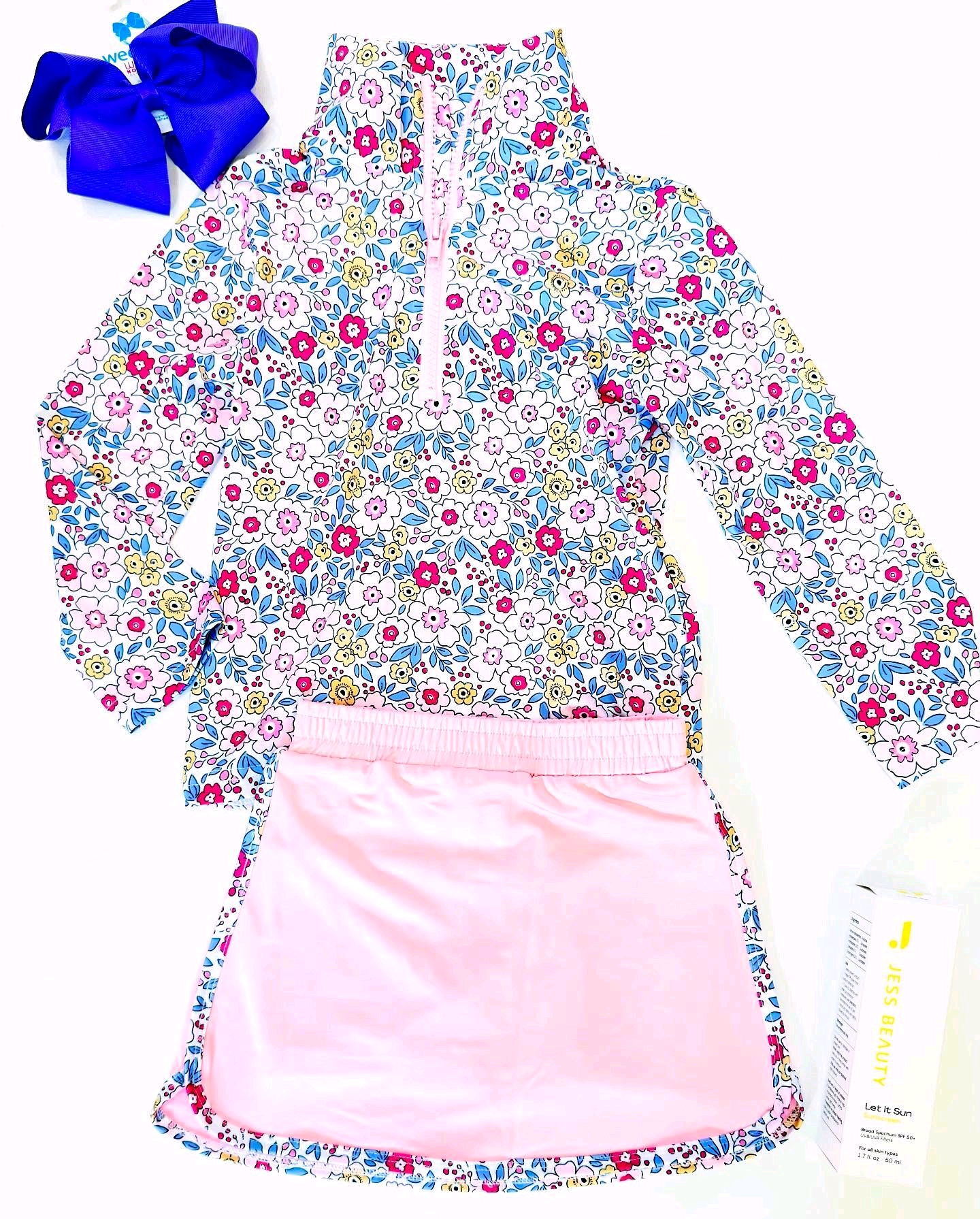 preorder GLD1423 yoga colorful flowers floral zipper long sleeve pink skorts skirt girls set