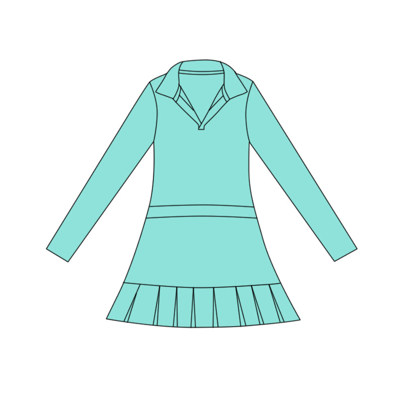 preorder GLD1442 yoga Mint Green skorts long sleeve girls dress