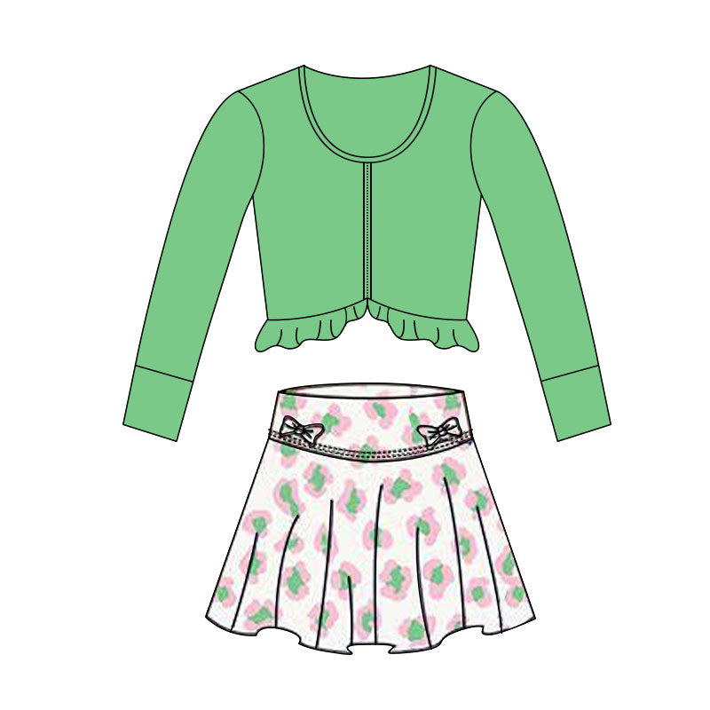 preorder GLD1463 Yoga Light Green Zipper Long Sleeve Skorts Skirts Girls Set