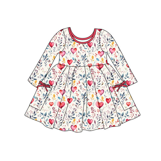 preorder GLD1487 Valentine's Day Heart Flowers Long Sleeve Girls Dress