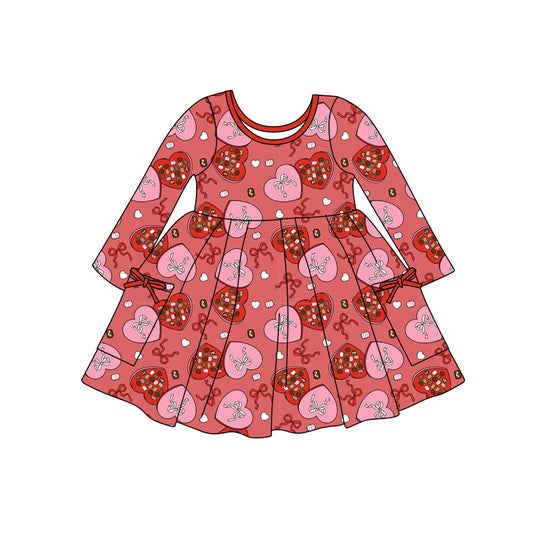 preorder GLD1488 Valentine's Day Heart Red Long Sleeve Girls Dress