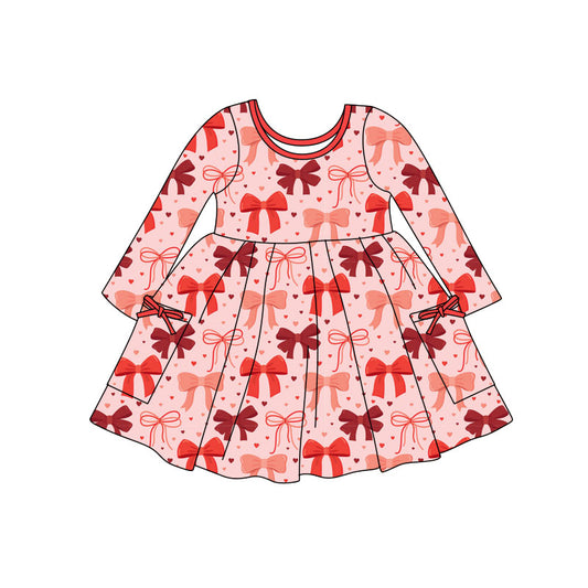 preorder GLD1490 Valentine's Day Heart Bows Long Sleeve Girls Dress