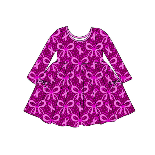 preorder GLD1493 Valentine's Day Purple Heart Bows Long Sleeve Girls Dress