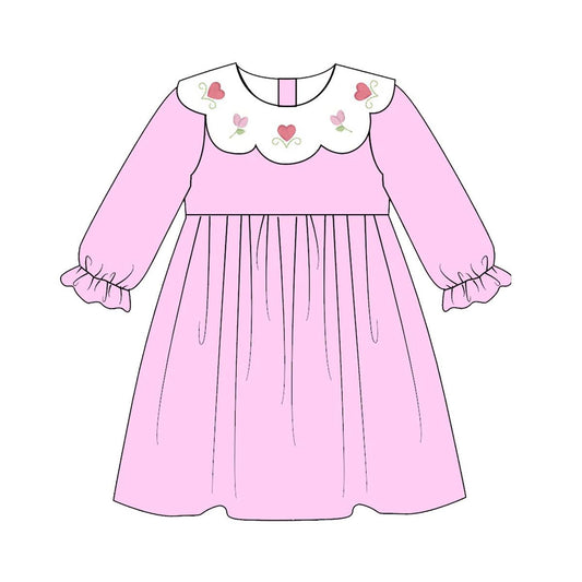 preorder GLD1496 Valentine's Day Heart Flowers Pink Long Sleeve Girls Dress