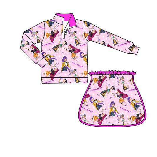 preorder GLD1500 K Hunter Pink Zipper Long Sleeve Skorts Skirts Girls Set