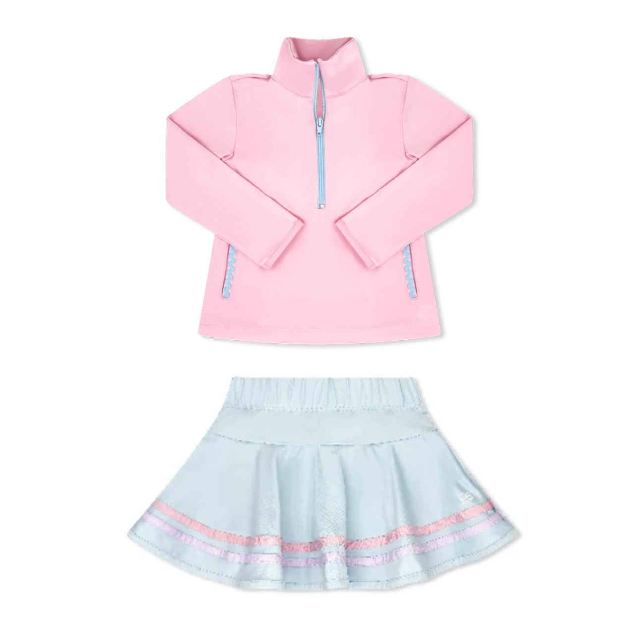 preorder GLD1501 Yoga Pink Zipper Long Sleeve Skorts Skirts Girls Set