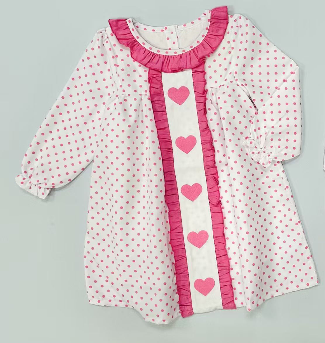 preorder GLD1510 Valentine's Day Heart Pink Dot Long Sleeve Girls Dress