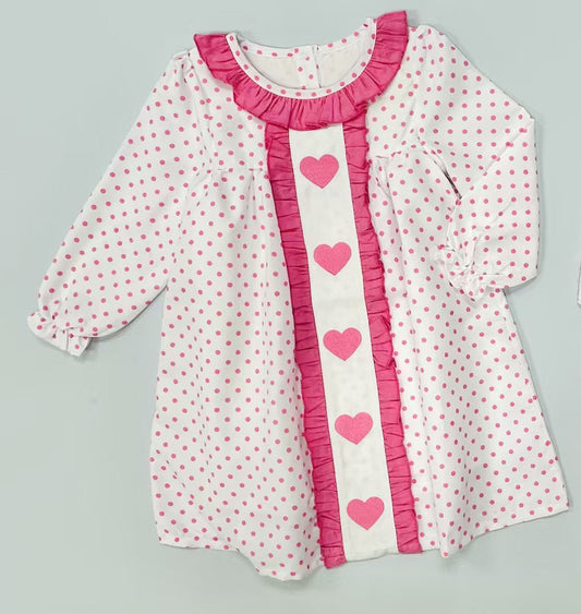 preorder GLD1510 Valentine's Day Heart Pink Dot Long Sleeve Girls Dress