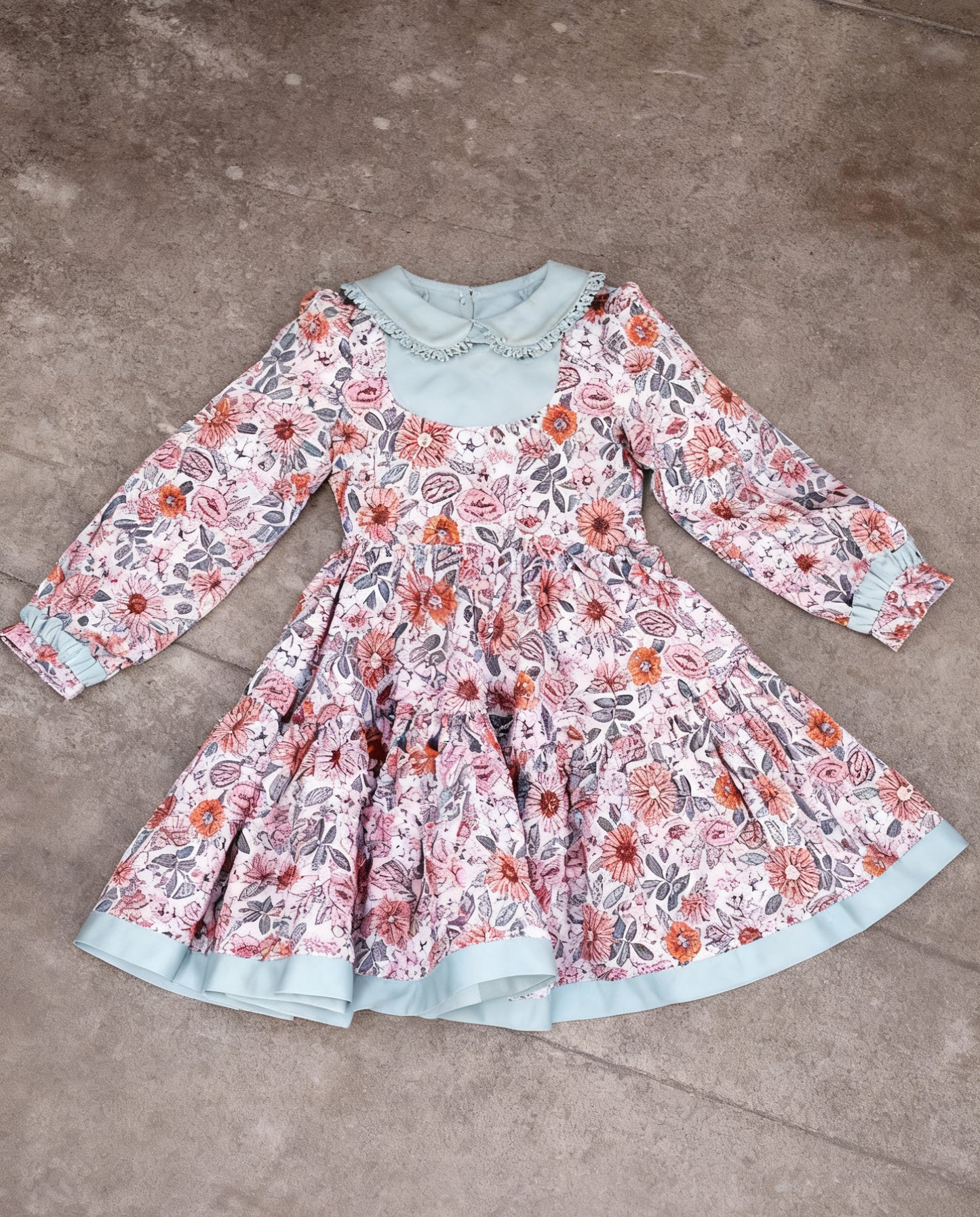preorder GLD1516 Flowers Pink Long Sleev Girls Dress
